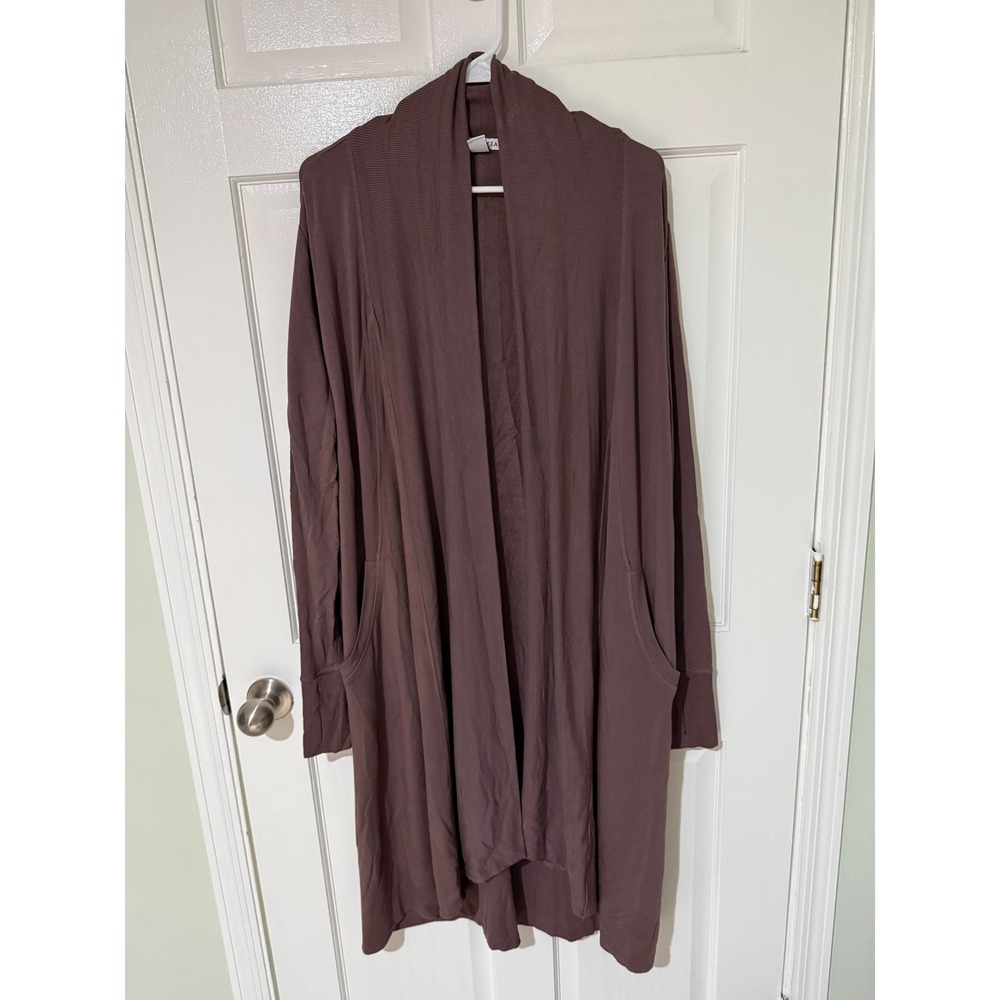 Athleta Pranayama Wrap II Mauve Plum Open Front Cardigan Pockets Size M